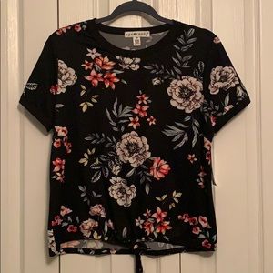 EyeCandy black floral ringer with tie front